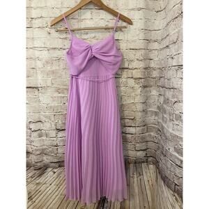 Asos Dress Womens 4 Midi Purple Pleated Ultra Flowy Twist Front Belted Lined